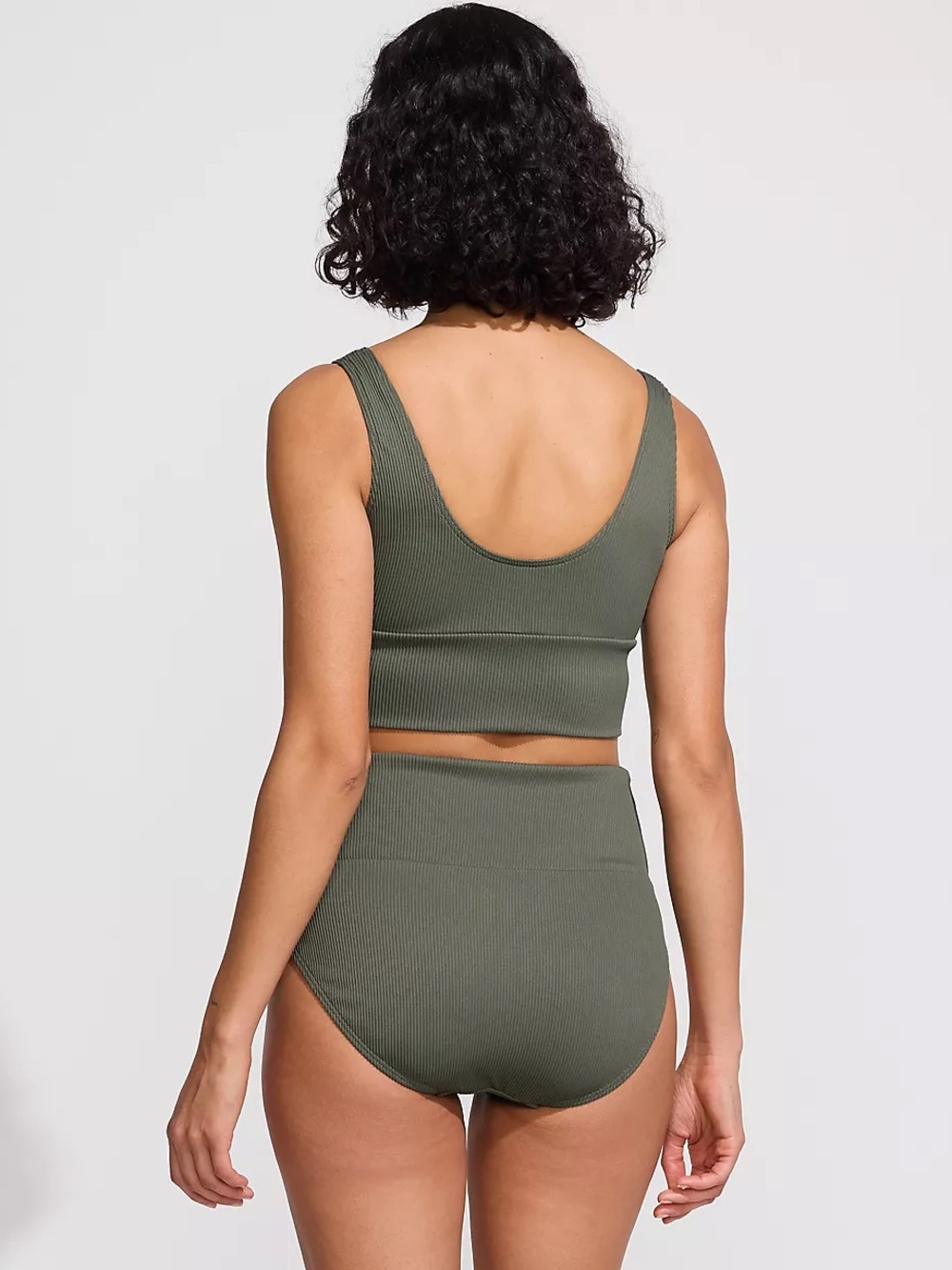 Lands' End Women's Tugless Ribbed Midkini and High Waisted Bottom Swimsuit Set - Picture 2 of 9
